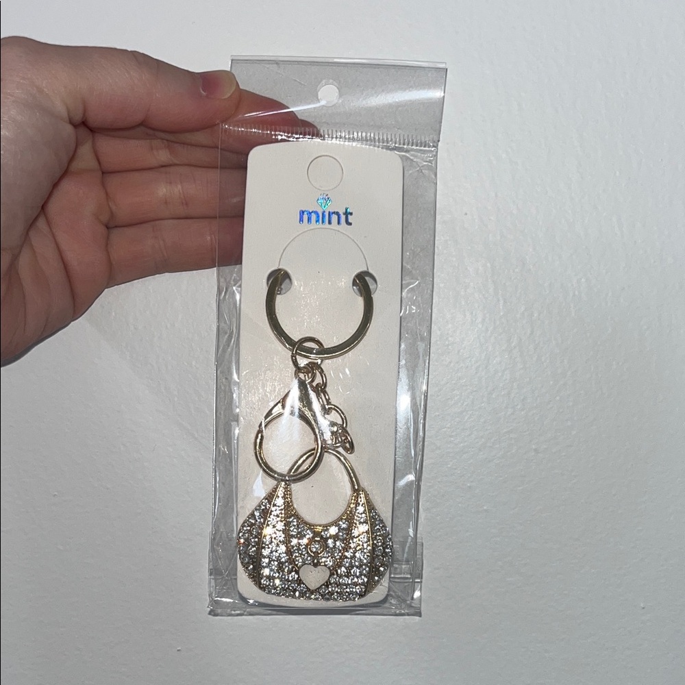 Gold Rhinestone Purse Charm Keychain